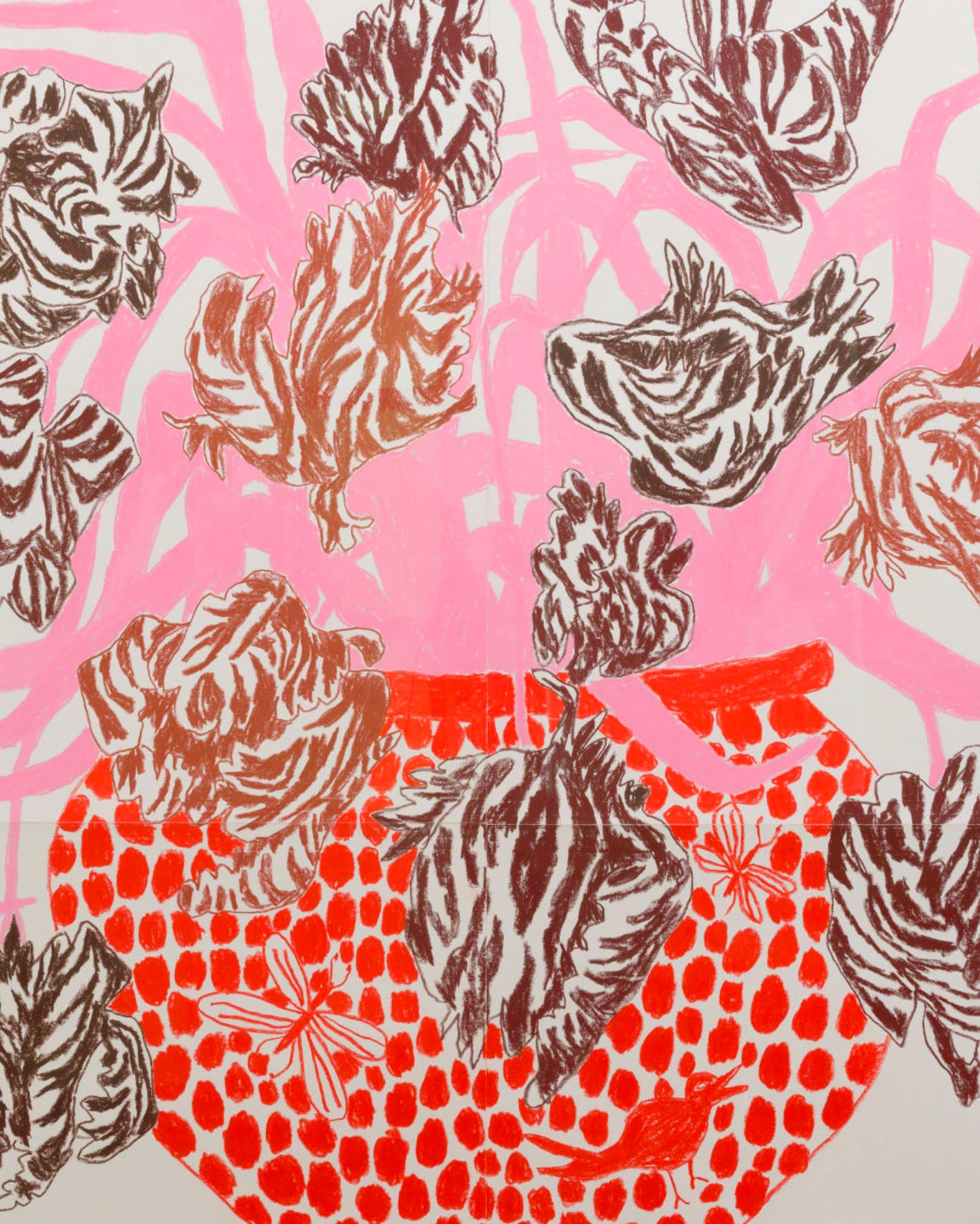 Pink red and brown Cut Flower screenprint by Oisin Byrne